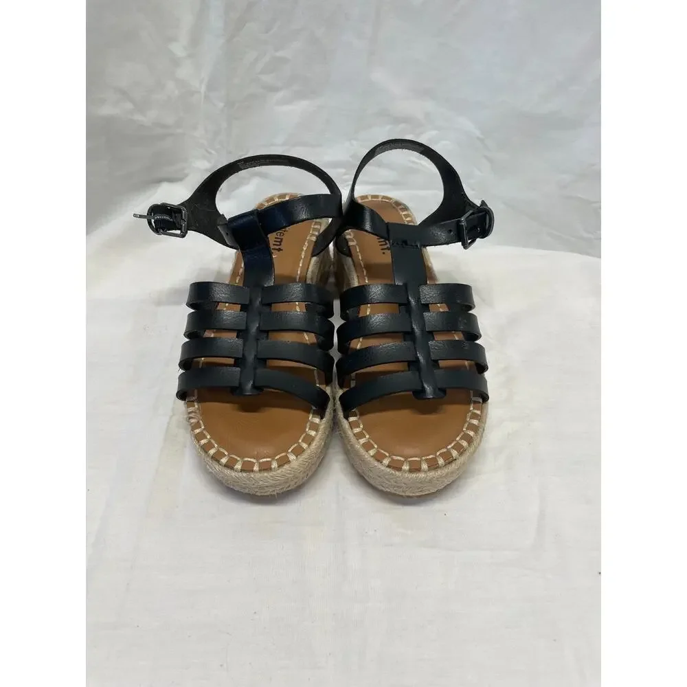 White Mt Women's Gladiator Fisherman Espadrille Wedges Size 6 Black Straps